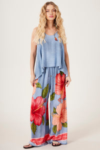 Yacamim Blue Floral Print Palazzo Pants A34
