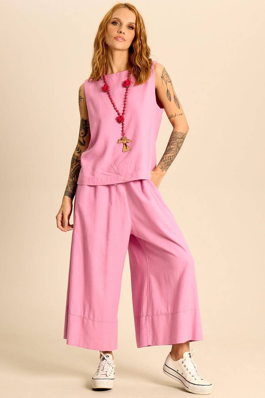 Yacamim A37 Pink Linen Culottes