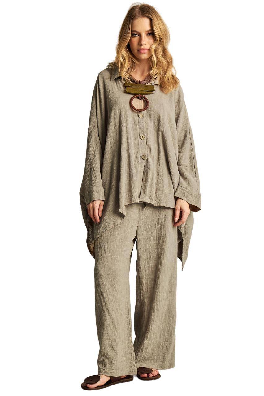Yacamim Green Wide Leg Pants With Drawstring