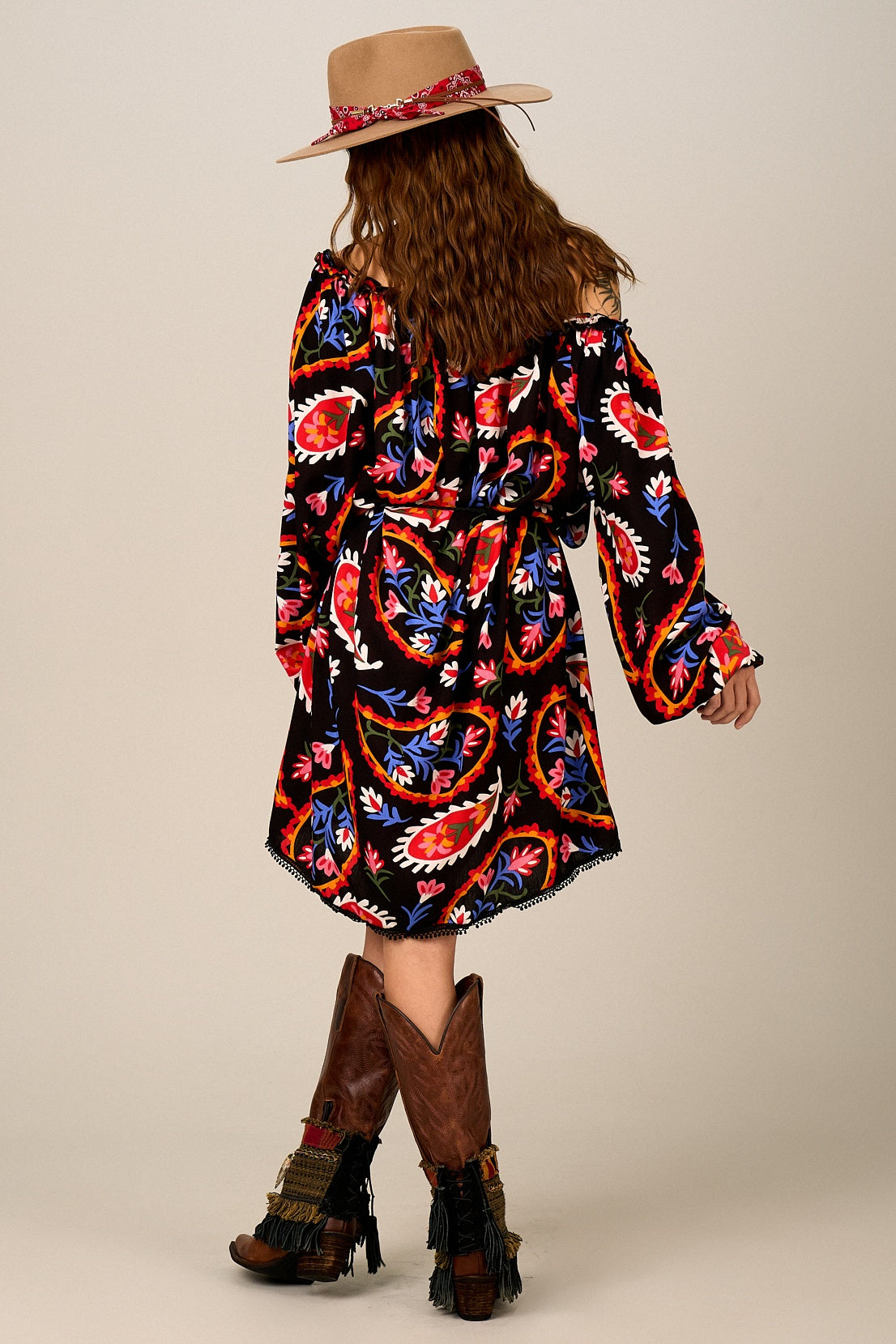 Yacamim C22 Black Cashmere Print Short Dress