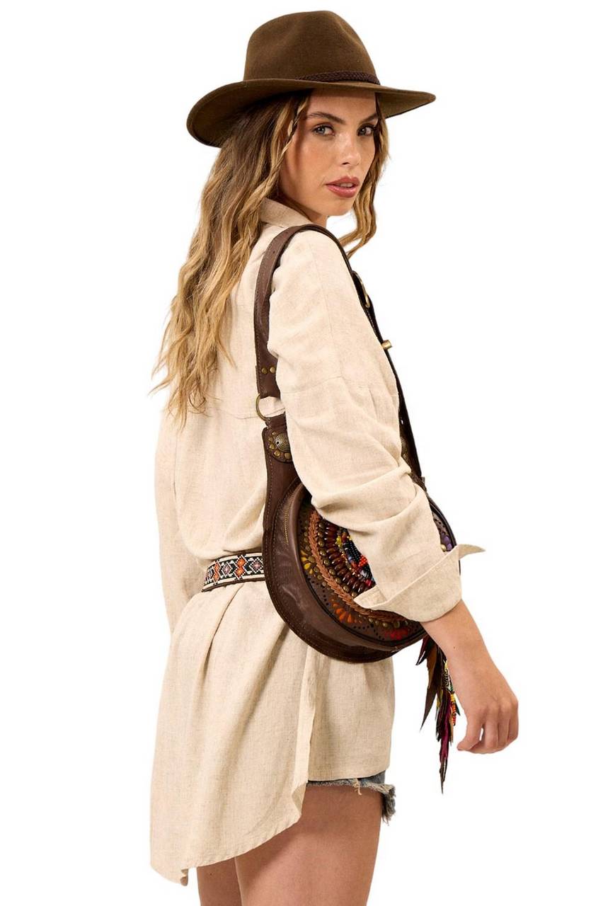 Yacamim A27 Beige Extended Viscose Linen Loose Shirt
