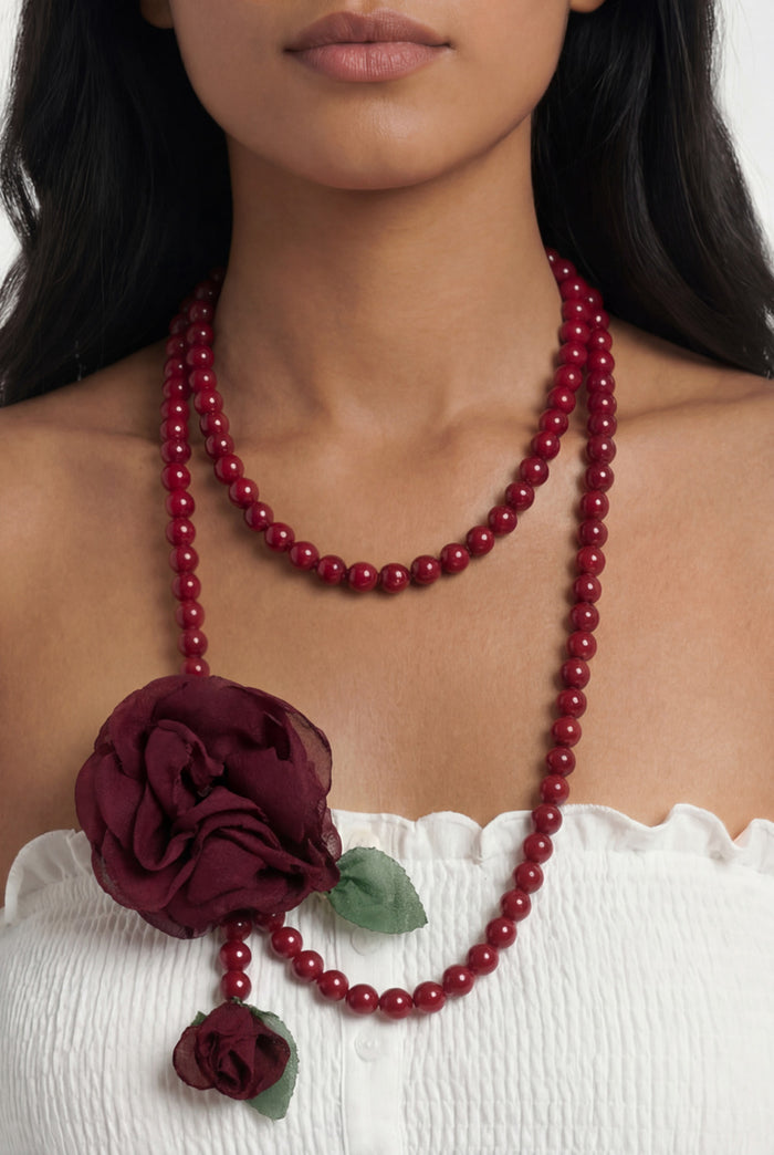 Colar Ave Maria Com Flor Bordô Yacamim #975