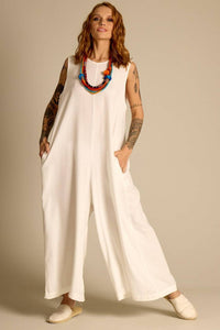 Yacamim White Linen Sleeveless Jumpsuit