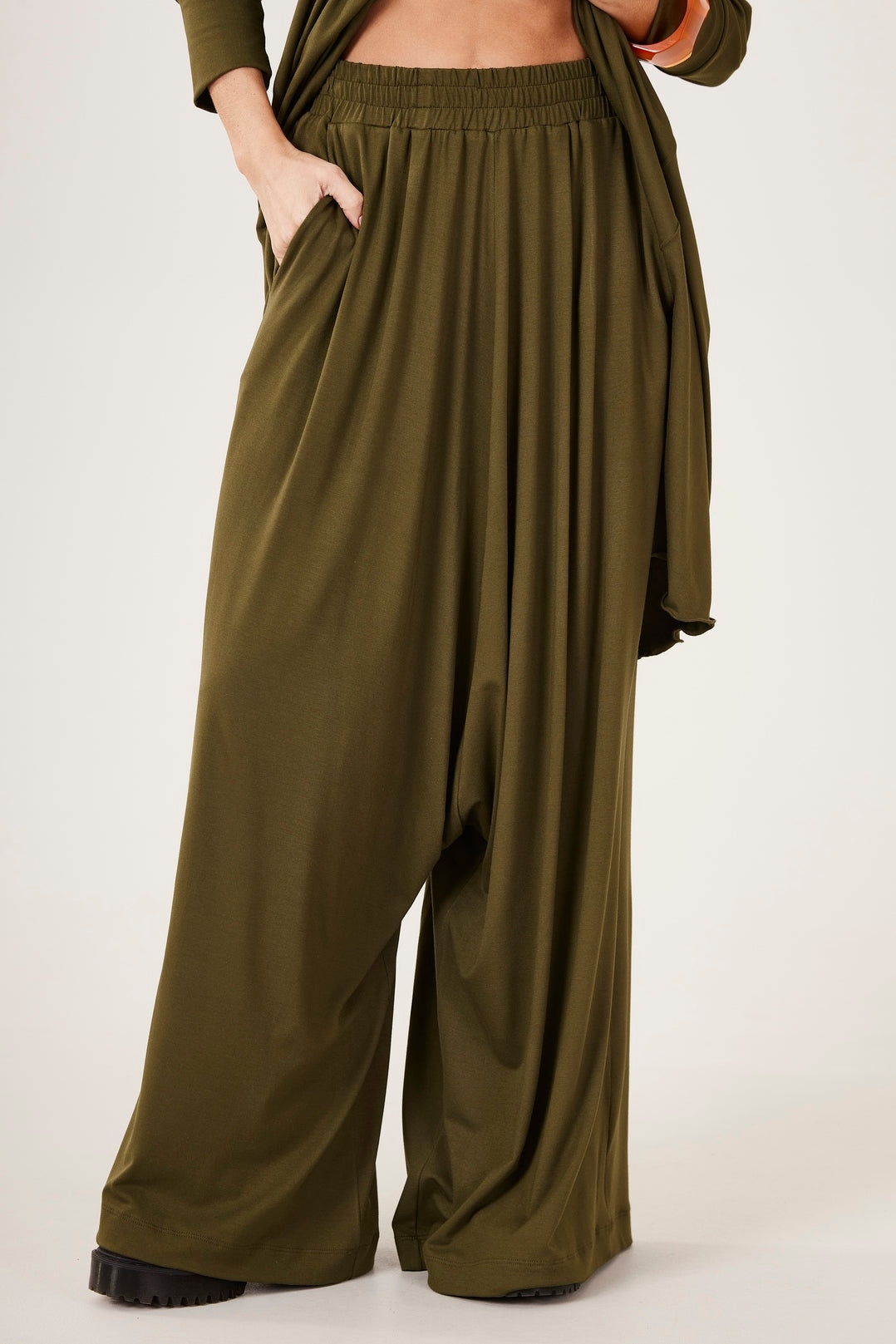 Yacamim H1 Plain Moss Green Sarouel Palazzo Pants