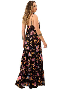 Yacamim C1 Printed Black Long Dress with Adjustable Straps