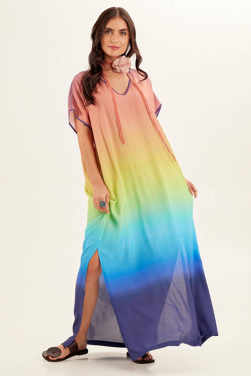 Yacamim Digital Print Ombre Straight Cut Long Dress