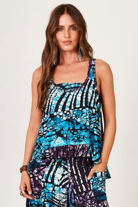 Yacamim A38 Blue Elongated Basic Tank Top with Digital Batik Print