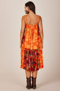 Yacamim C23 Patchwork Orange Short Dress with Cut-outs