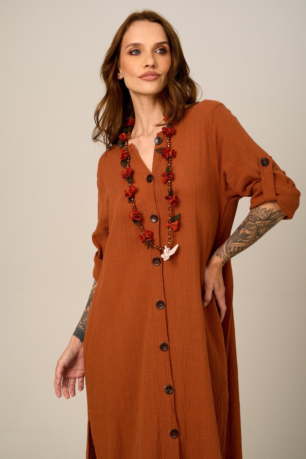 Yacamim E8 Brown Mullet Dress with Side Slits