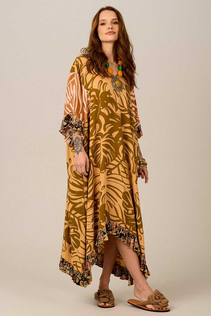 Kaftan Midi Loose Mustard Patchwork Yacamim J6