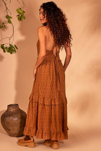 Yacamim Brown Laise Halter Neck Long Dress<br />
<p>
</p>