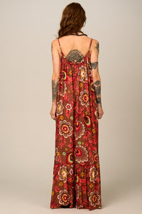 Yacamim E13 Printed Brown Long Dress with Adjustable Straps