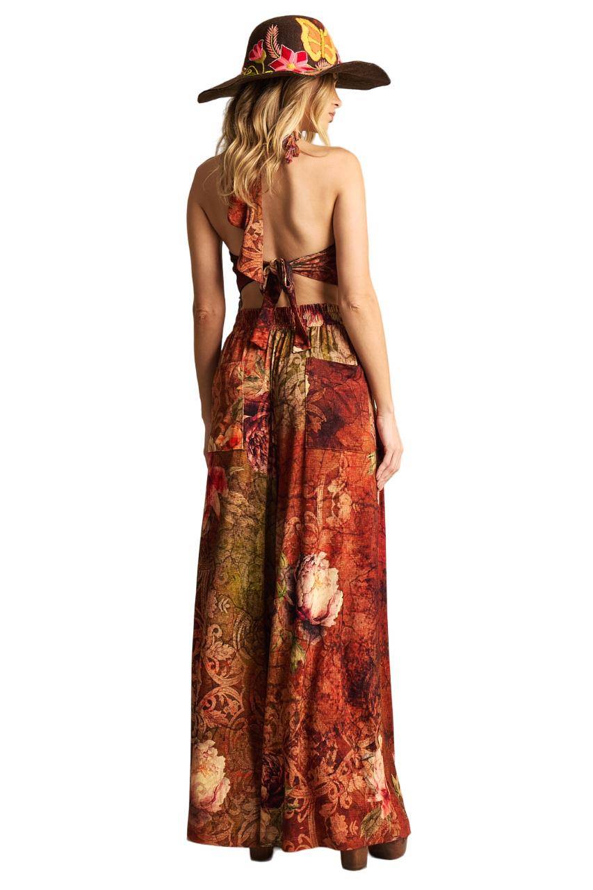 Yacamim Brown Printed Palazzo Pants with Elastic Waistband -i2