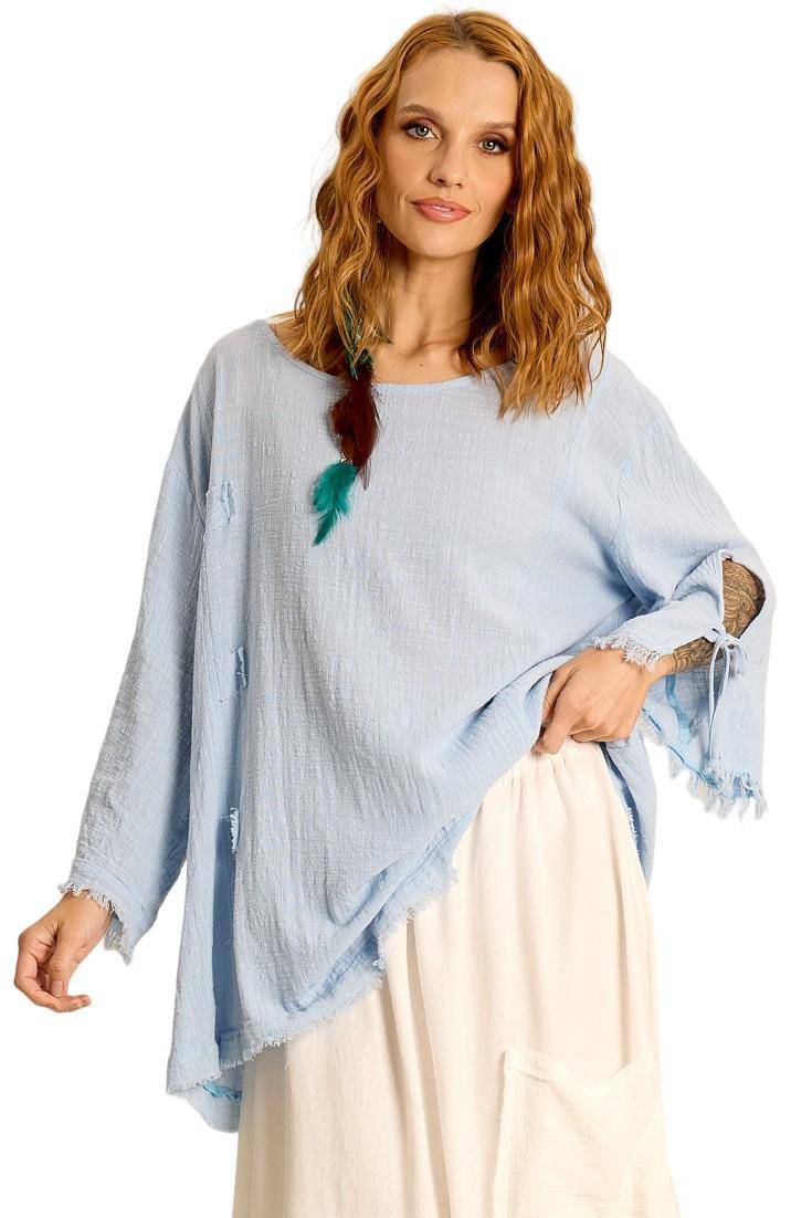 Yacamim Light Blue Loose-Fitting Tunic with Long Sleeves