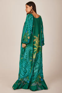 Yacamim D26 Printed Green Off-the-Shoulder Long Dress