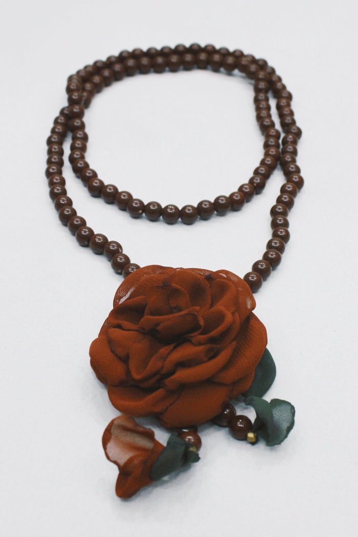 Our Lady Necklace with Brown Flower Yacamim #505