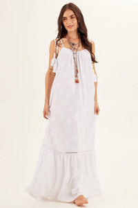 Yacamim C31 White Long Polyester Dress with Adjustable Straps