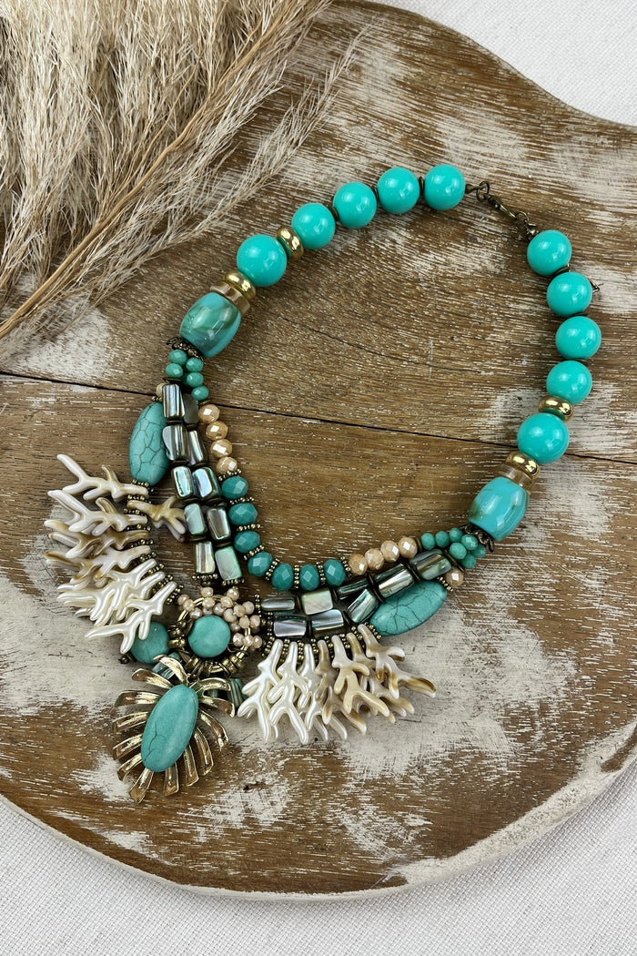 Yacamim Green Beaded Necklace with Mixed Charms #82