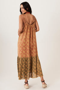 Olinda Midi Dress 100% Cotton Brown Patchwork Yacamim E20
