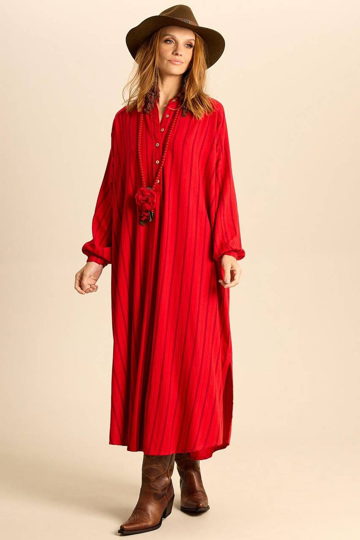 Red Striped Linen Long Shirt Yacamim P5