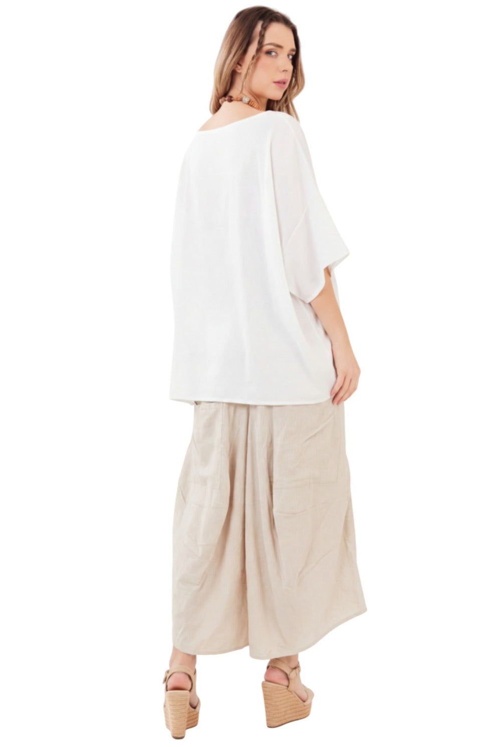 Yacamim H8 Beige Sarouel Trousers with Cut-Outs