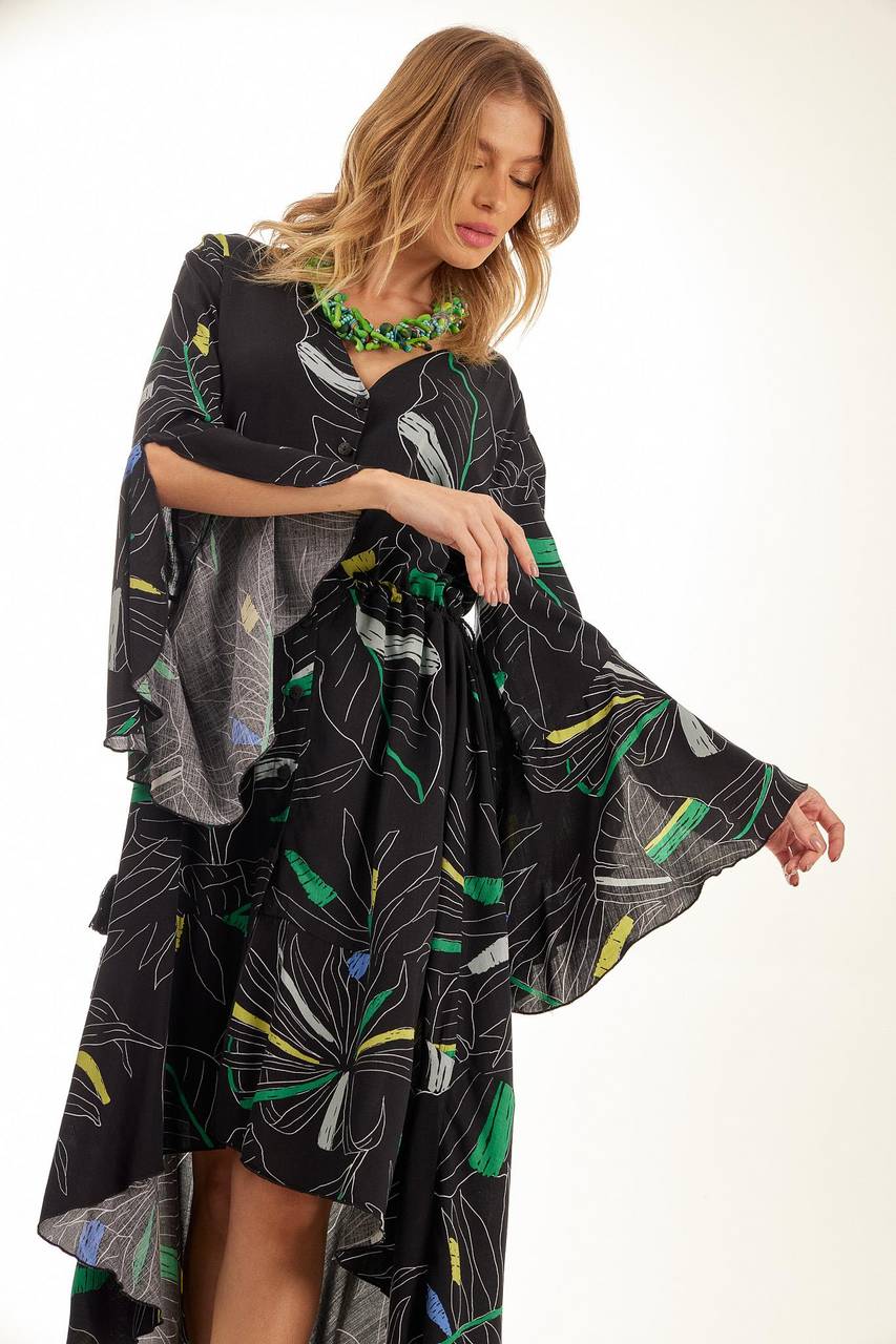 Yacamim Black Printed Long Sleeve Mullet Shirt