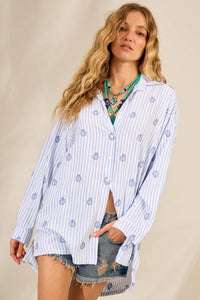 Yacamim A12 Wide Long Striped Blue Long-Sleeve Shirt
