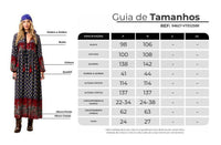 Long Blue and Red Printed Yacamim Dress with Puff Long Sleeves