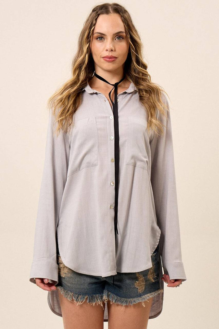 Yacamim Light Grey Short-Sleeve High-Low Shirt N1