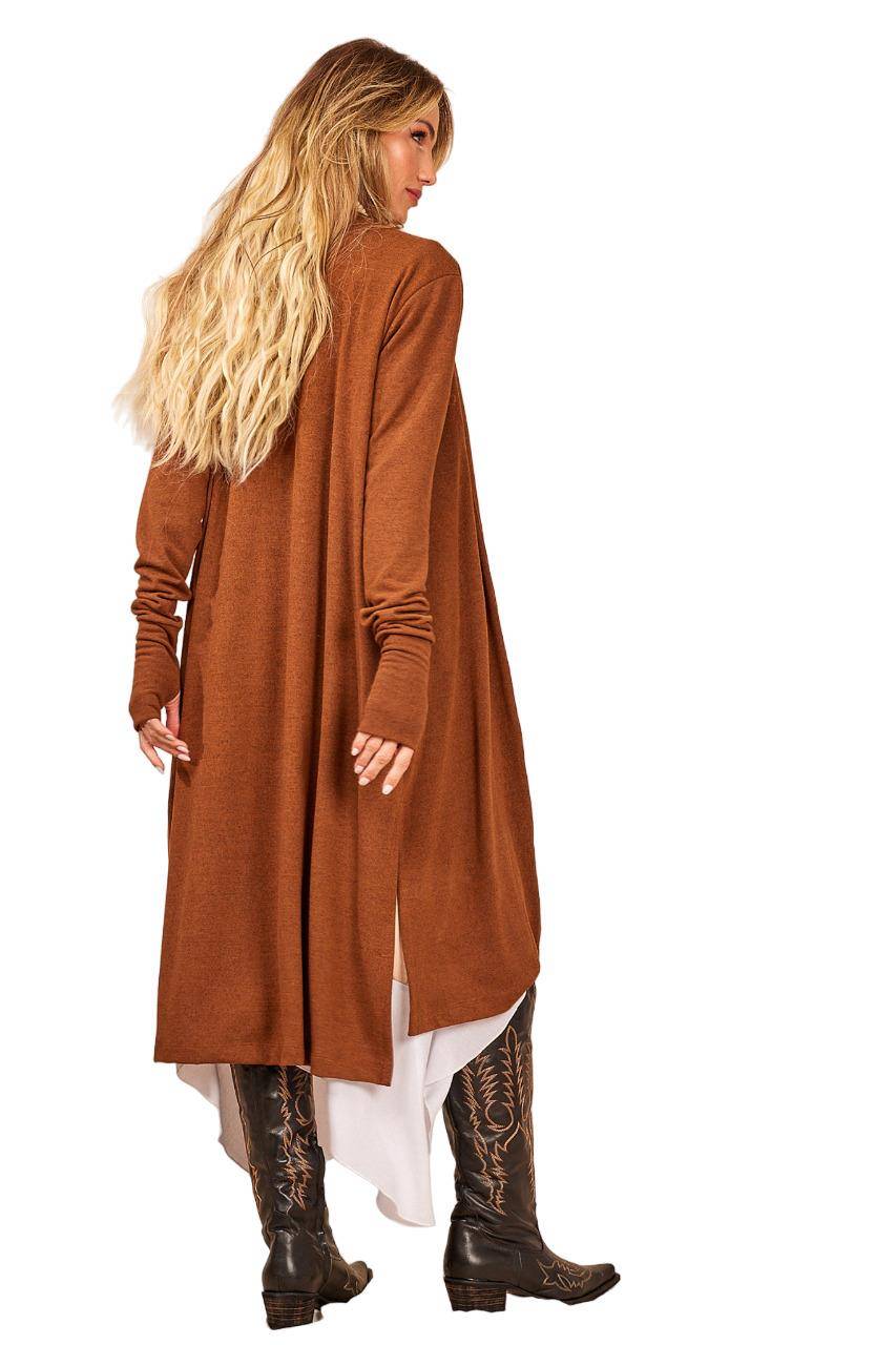Yacamim Brown Cardigan with Tight Cuffs and Thumbholes