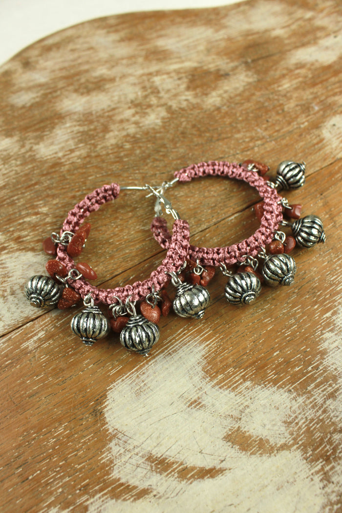 Handmade Macrame Earrings with Metal Details Yacamim #340
