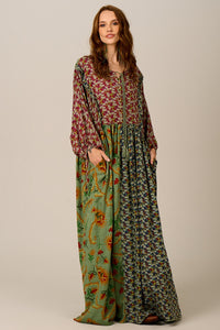 Yacamim C20 Printed Green Flowy Long Dress