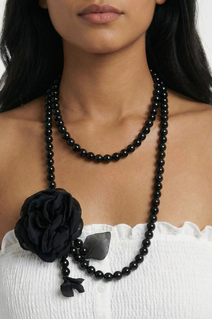 Colar Ave Maria Com Flor Preta Yacamim #594