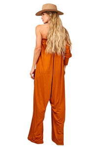 Yacamim Orange One-Shoulder Jumpsuit with Pockets