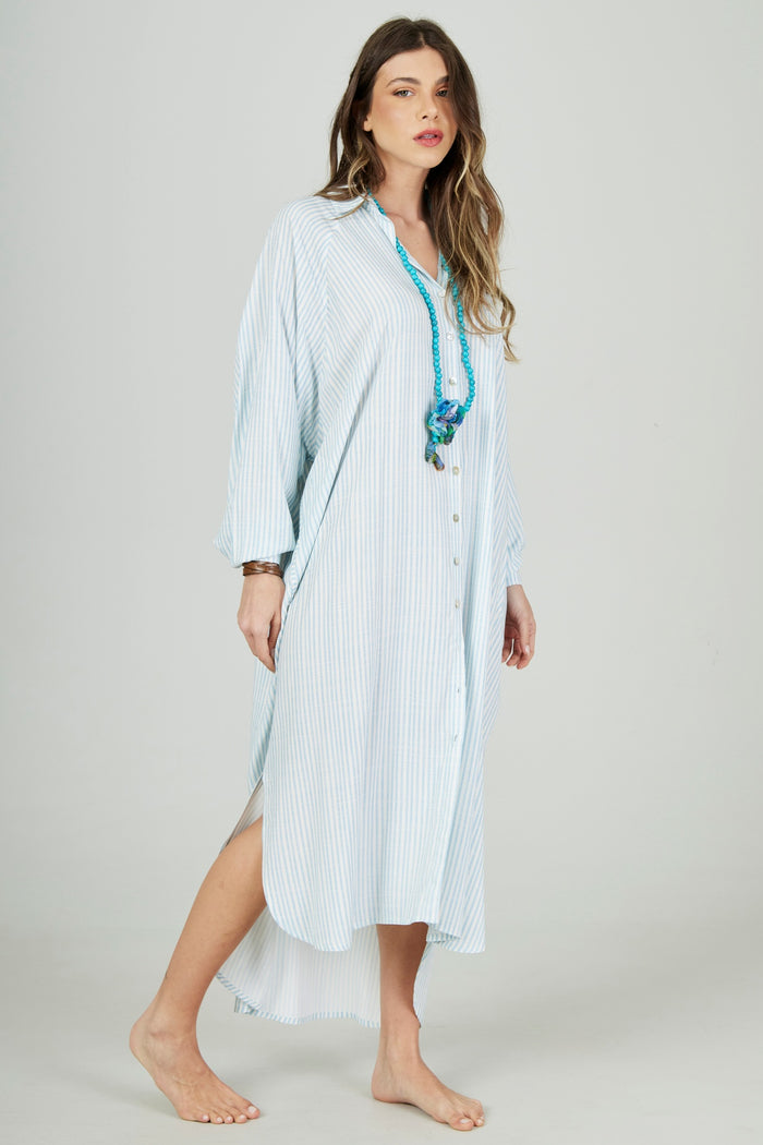 Light Blue Striped Yacamim Long Sleeve Long Shirt P3