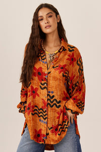 Short Lurex Shirt Orange Printed Yacamim N8