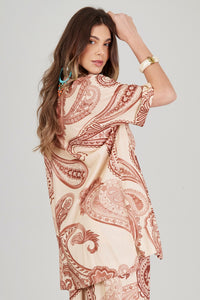 Yacamim A35 Beige Paisley Print Loose Shirt