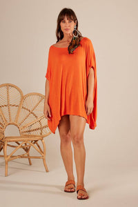 Yacamim Orange Wide-Neck Loose Blouse