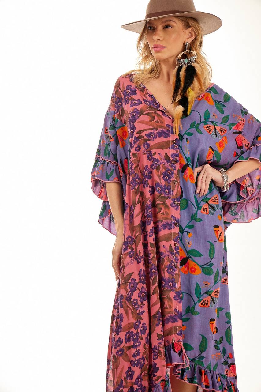 Pink Patchwork Yacamim Loose Kaftan with Points