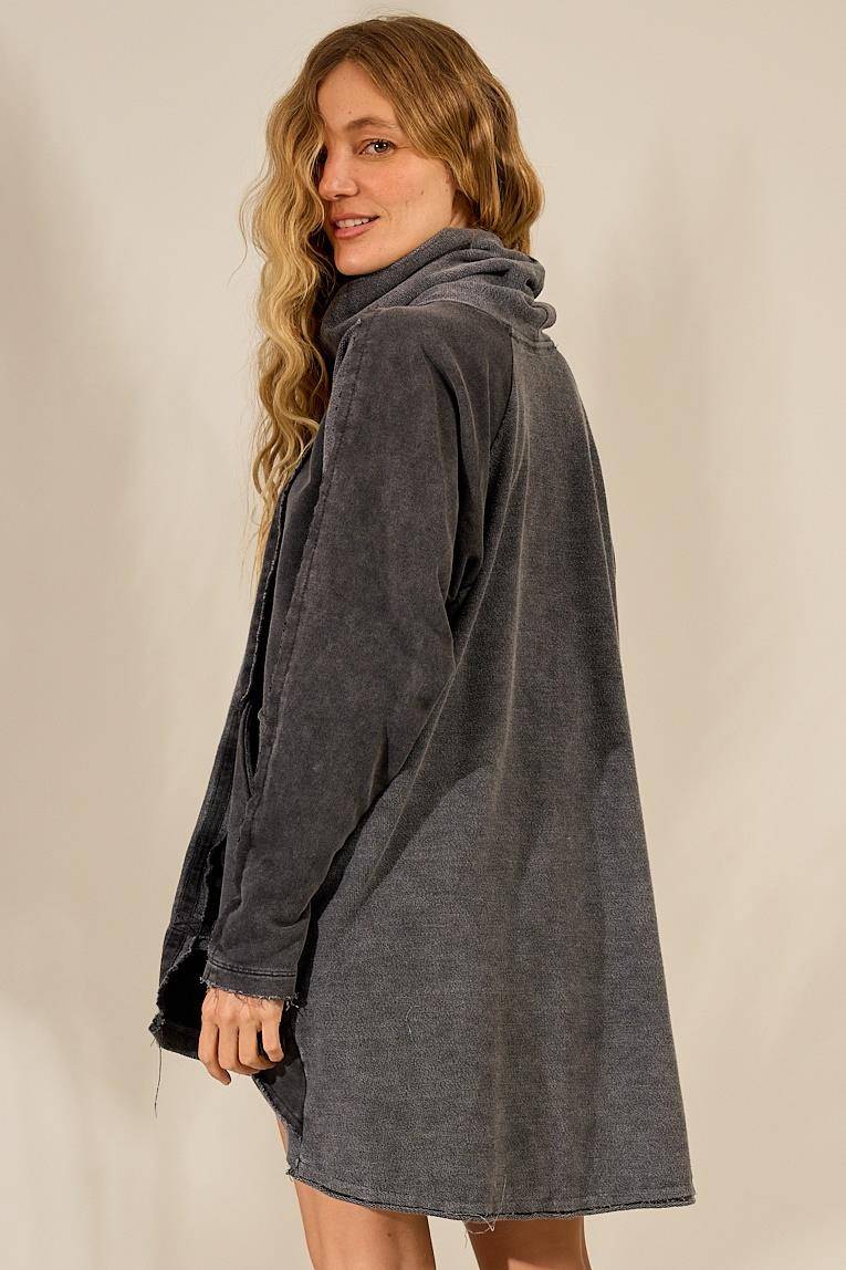 Yacamim B14 Graphite Long High-Neck Oversized Blouse