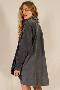 Yacamim B14 Graphite Long High-Neck Oversized Blouse