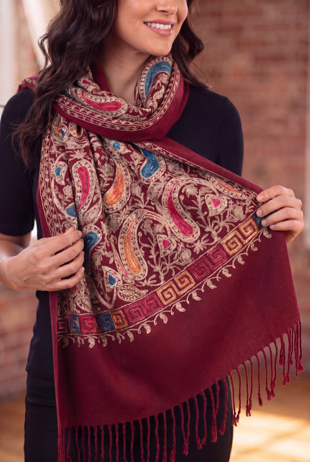 Yacamim Burgundy Cashmere Scarf