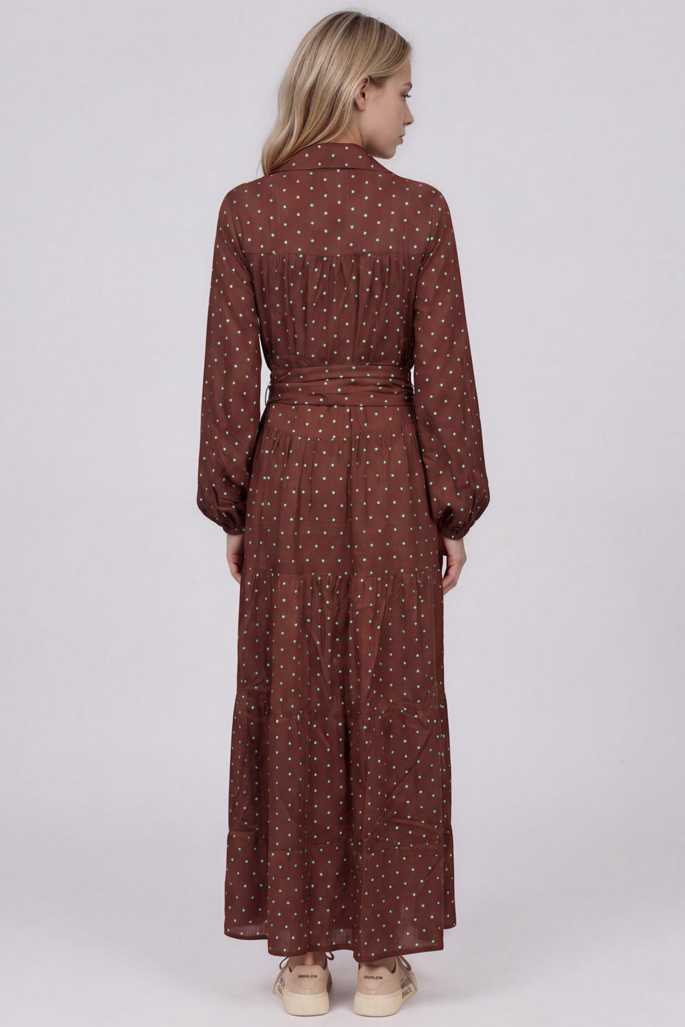 Vestido Longo Com Faixa Para Amarrar Na Cintura Marrom De Poá Yacamim D20