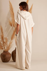 Yacamim Beige Plaid Long Jumpsuit