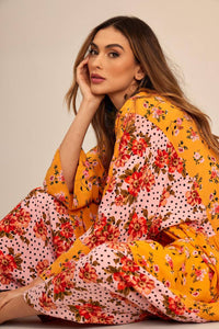 Yacamim Yellow Long Sleeve Patchwork Long Dress