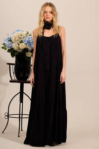 Black Yacamim Long Dress with Adjustable Straps