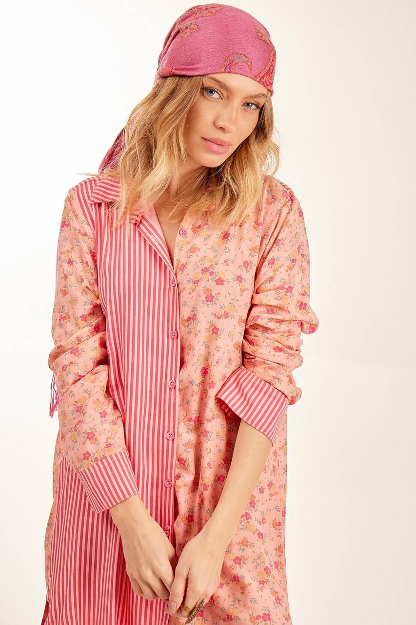 Yacamim Striped Patchwork Pink Chemise