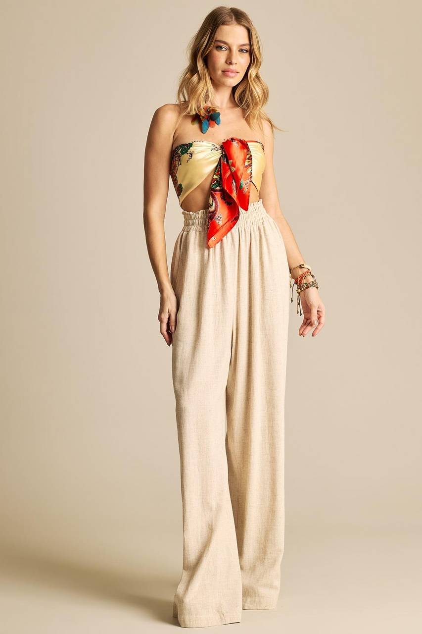 Yacamim G5 Beige Linen Straight Trousers