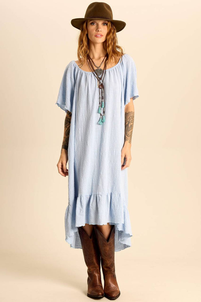 Light Blue Off-the-Shoulder Midi Dress Yacamim E11