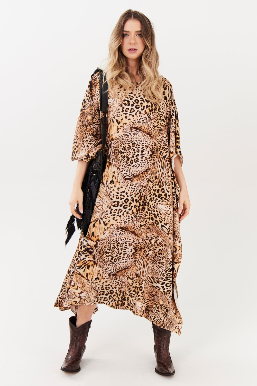 Yacamim J2 Animal Print Midi Kaftan with Side Slits
